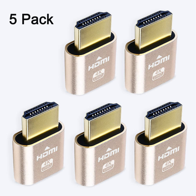 DTECH 4K HDMI Dummy Plug Display Emulator Headless Ghost Adapter Compatible with Windows Mac OSX Linux Support 4kx2k 2160P 1080p for Computer Desktop (fit-Headless, 5 Pack)