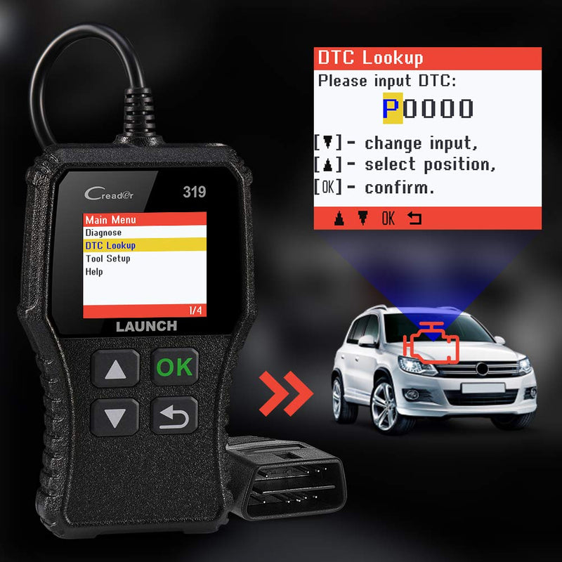 LAUNCH OBD2 Scanner CR319 Check Engine Code Reader with Full OBD2 Functions, Car Engine Fault Code Reader CAN Scan Tool, Supports Mode6 O2 Sensor and EVAP Systems with DTC Lookup