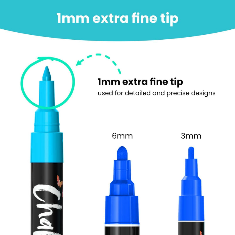Extra Fine Tip Liquid Chalk Markers (30 Pack 1mm) Pastel + Neon Chalk Pens - Erasable Dry Erase Marker for Chalkboard, Blackboards, Window, Bistro Extra Fine Tip - 1mm