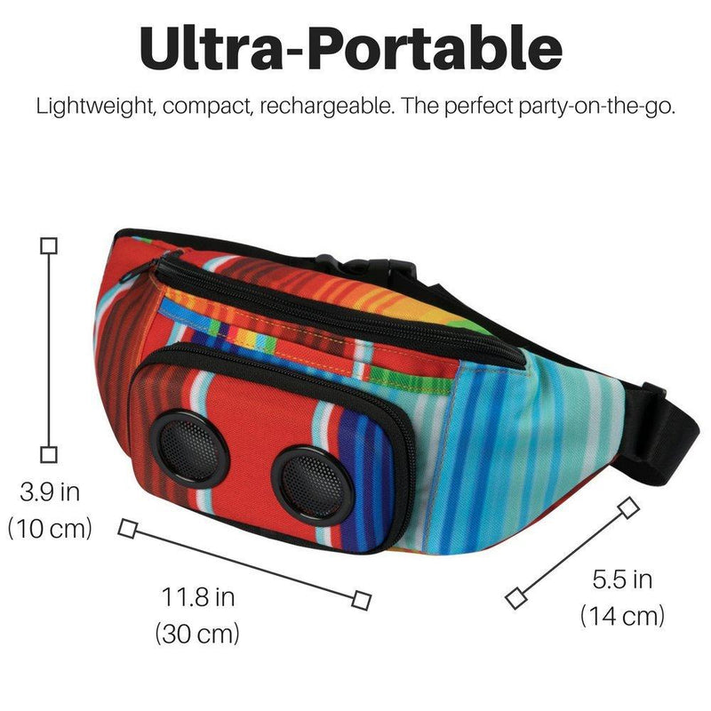Fannypack with Speakers. Bluetooth Fanny Pack for Parties/Festivals/Raves/Beach/Boats. Rechargeable, Works with iPhone & Android. (Rainbow, 2021 Edition)