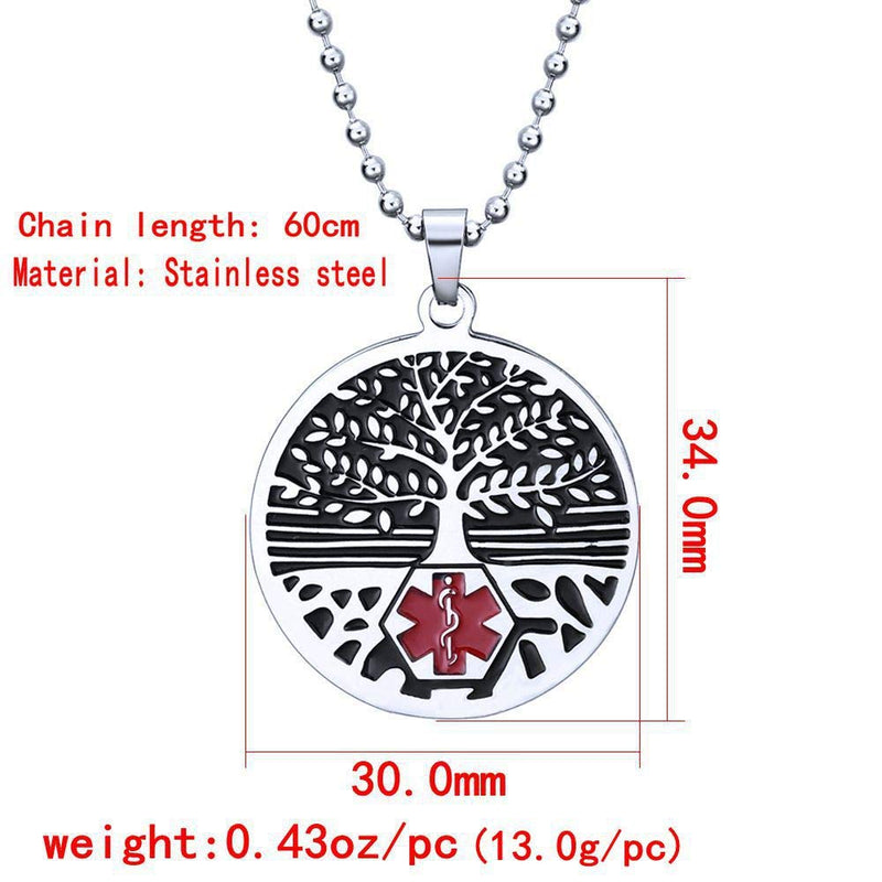 RENYILIN Stainless steel tree of life medical alert ID emergency first aid necklace ASTHMA