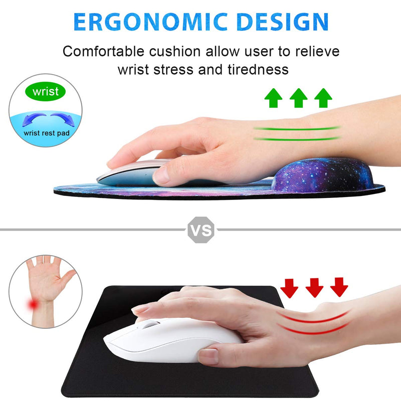 Mouse Pad with Wrist Rest Support, ToLuLu Gel Cute Mouse Pads Non Slip Rubber Base Mousepad, Ergonomic Mouse Wrist Rest Pad for Laptop Computer Home Office Working Gaming Pain Relief, Nebula Galaxy