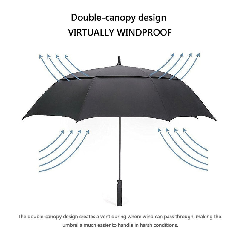 G4Free 54/62/68 Inch Automatic Open Golf Umbrella Extra Large Oversize Double Canopy Vented Windproof Waterproof Stick Umbrellas Black 54 inch
