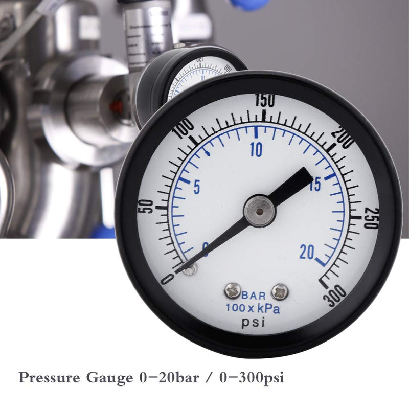 Horizontal pressure gauge, 0-20 bar/0-300 psi 1/8" BSPT mini pressure gauge compressed air water pressure gauge mechanical pressure gauge compressed air pressure gauge for fuel air oil water