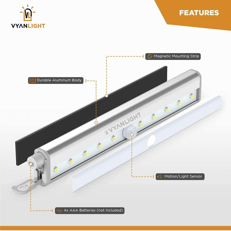 LED Closet Light Motion Activated, Under Cabinet Lights, Homelife Motion Sensor LED Lights, Stick-on Anywhere Battery Operated 10 LED Motion Sensor Night Light for Closet Hallway Stairway (4 Pack)