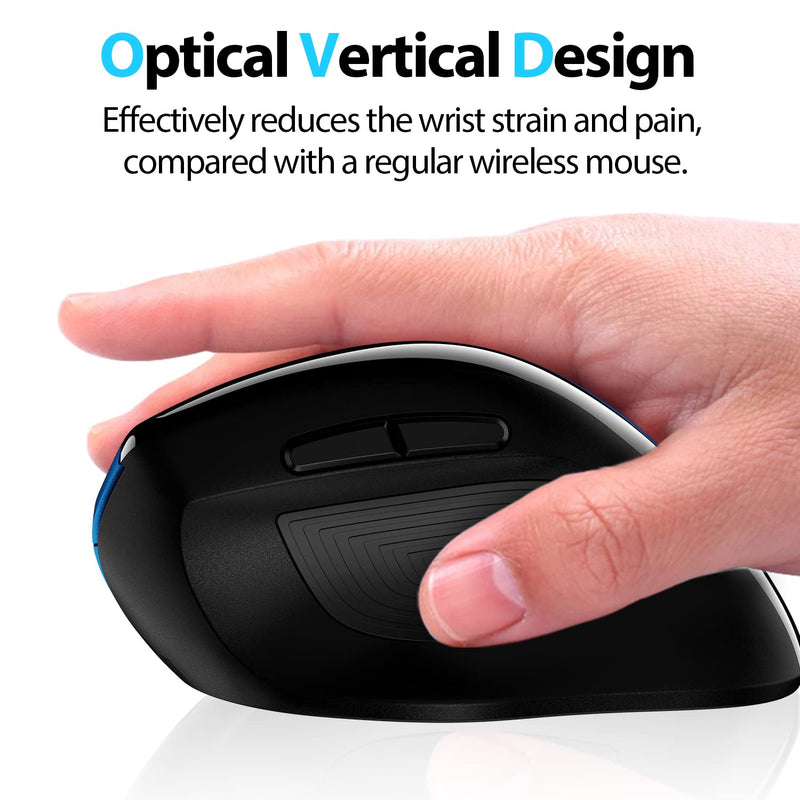 memzuoix Ergonomic Mouse Wireless Mouse, 2.4G Large Vertical Mouse Optical Cordless Mice with 800 / 1200 /1600 DPI, Ergonomic Computer Mouse for Laptop, PC, Desktop (for Right Hand ,Blue) Blue