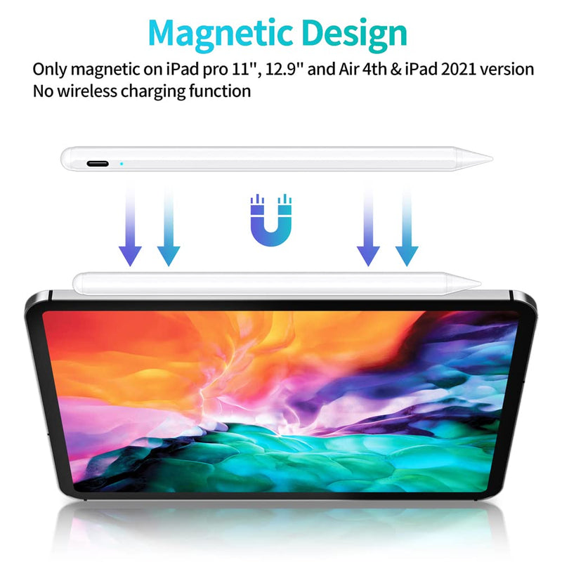 Stylus Pen for Apple iPad with Palm Rejection and Magnetic.Digital Pencil for IPad 2018-2021,for iPad 6/7/8th/9th,Air/4th, Mini 5th/6th,iPad Pro 3rd/4th (11"&12.9"),Precise Drawing and Writing White 2nd Gen