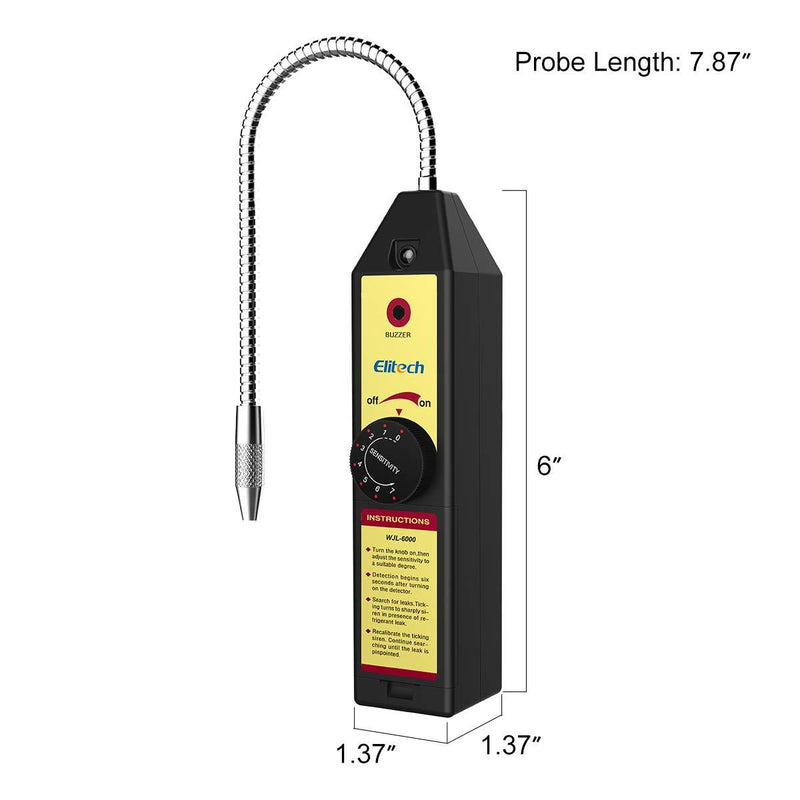 Elitech WJL-6000 Freon Leak Detector Halogen Leak Detector Refrigerant Gas HVAC R22 R410A R134A R1234YF CFCs HCFCs HFCs Detector High Accuracy Halogen Sensor WJL-6000