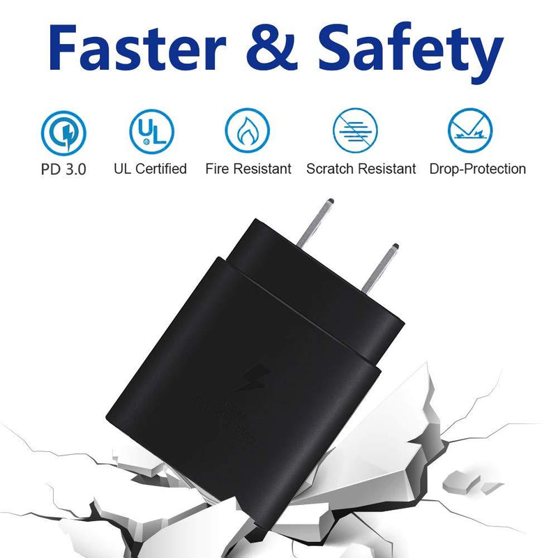 Super Fast Type C Charger Kit,2-Pack PD 25W Fast Charger and 5-ft USB C to USB C Fast Charging Cable for Samsung Galaxy S21/S21+/S21 Ultra/S20/S20+/S20 Ultra/Note 20/Note 20 Ultra/Note 10/Note10+