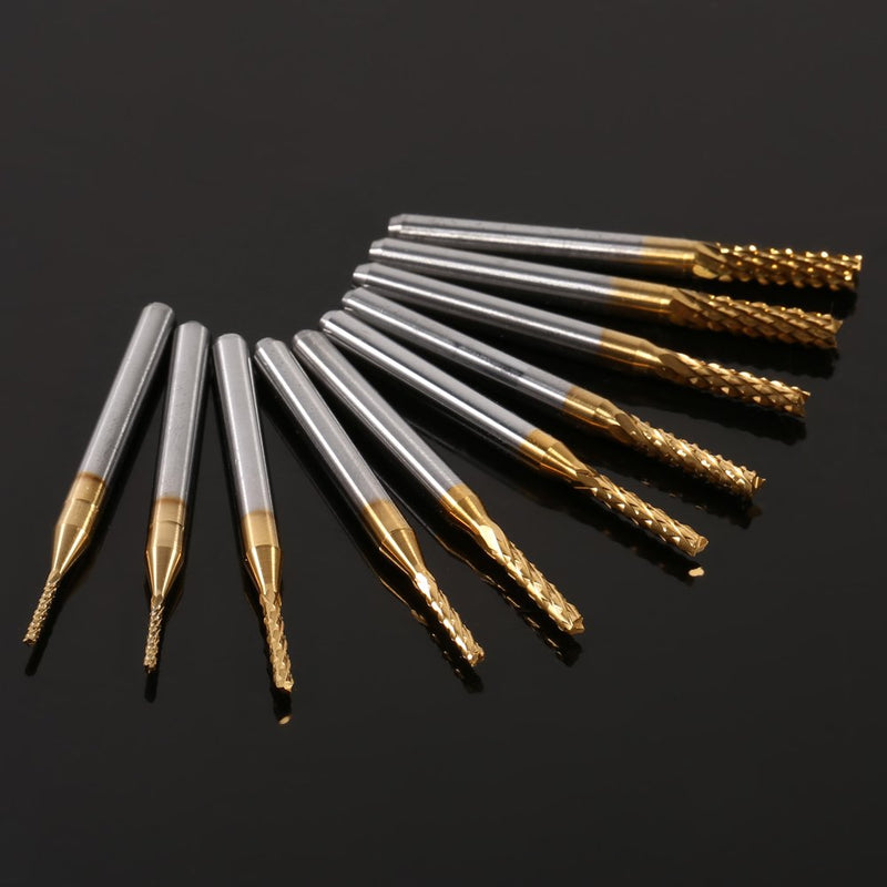 10 pcs End Mill Titanium Coated Milling Cutter Set Carbide CNC Milling Cutter Engraving Bits Carving Drill Tools 1.0-3.0mm 1.0-3.0mm