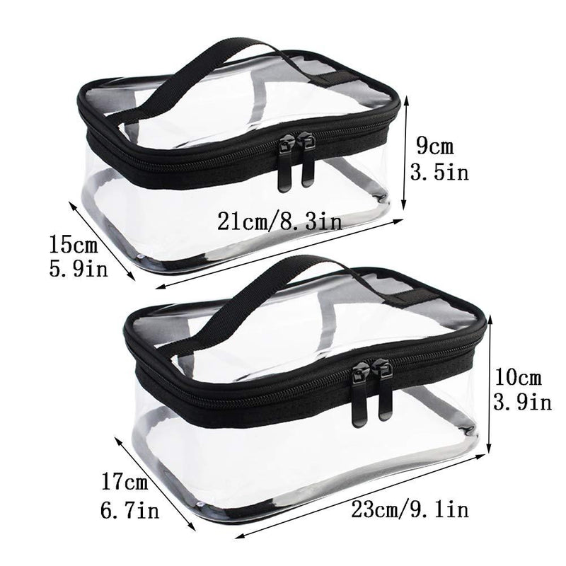 Wobe 2 Pack Portable Clear Makeup Bag Zipper Waterproof Cosmetics Bag Transparent Travel Storage Carry Pouch PVC Zippered Toiletry Bag Organizers With Handle for Vacation Travel, Bathroom M+L