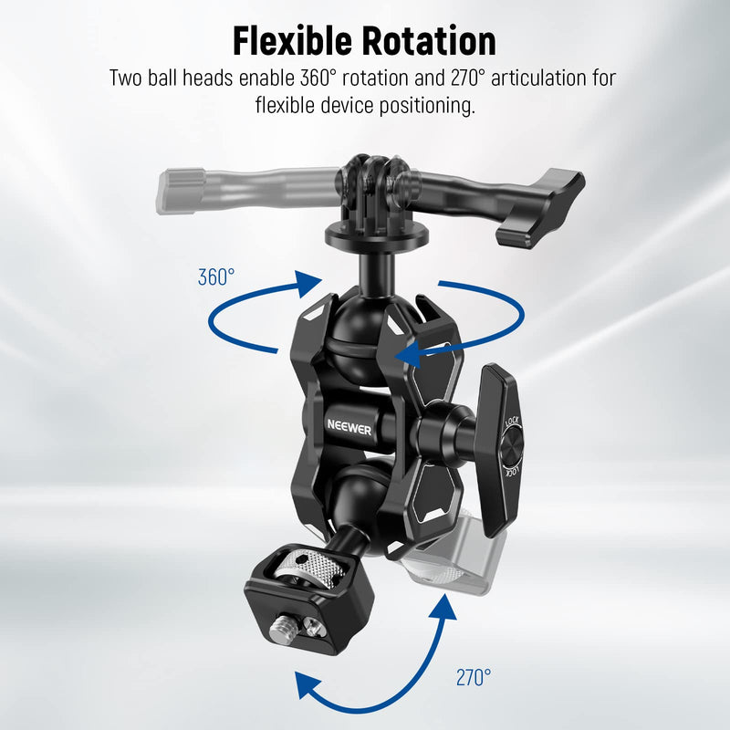NEEWER Magic Arm Mount for Hero11 10 Osmo Action 3 One X3, Articulating Arm Adapter with 1/4" Screw for Clamp Mount/Suction Cup/Camera Cage Compatible with SmallRig GoPro DJI Insta360, UA021