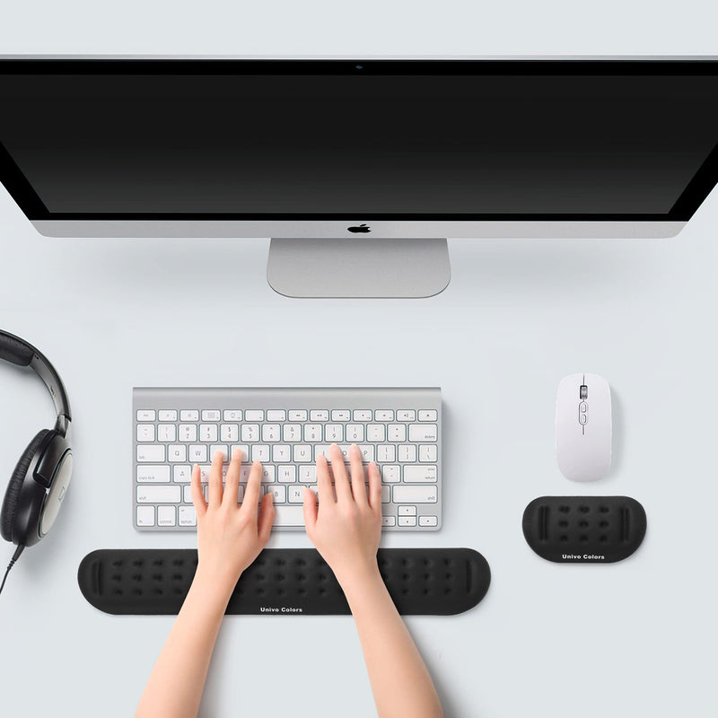 Univo Colors Black Keyboard Wrist Support and Mouse Wrist Rest Set, Made of Memory Foam Soft Gel, Ergonomic Pad for Computer, Laptop, Mouse, Office, Gaming