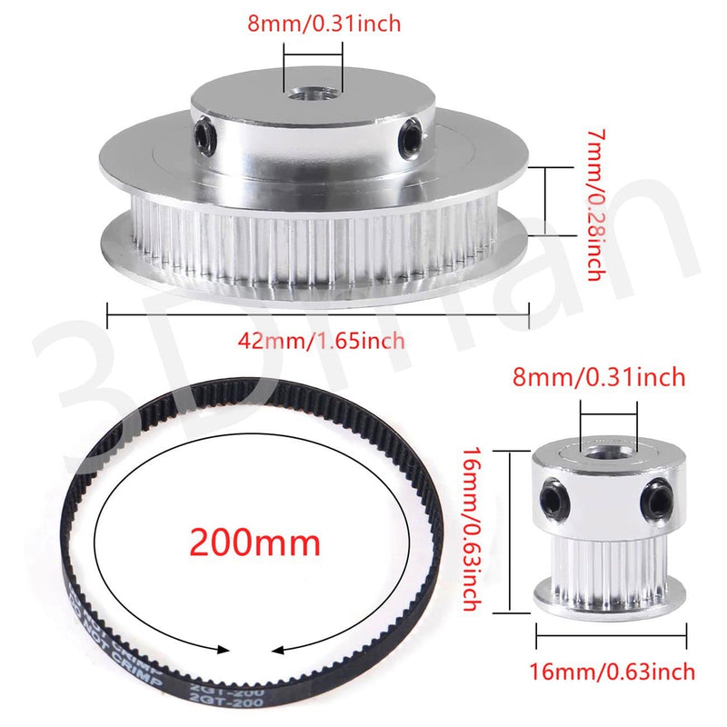 3Dman 2Kit 2GT Synchronous Wheel 20&60 Teeth 8mm Bore Aluminum Timing Pulley with 2pcs Length 200mm Width 6mm Belt 60 Teeth 8mm bore