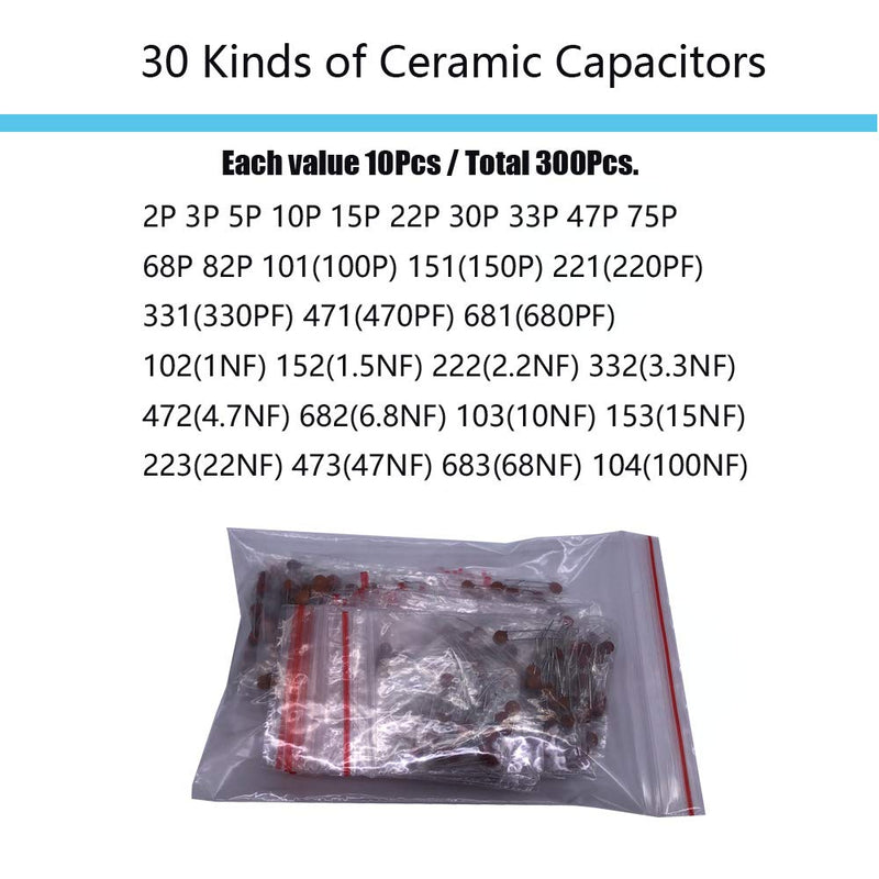 MOGAOPI electronic component kit & a total of 1390 pieces, LED diodes, metal film resistors, electrolytic capacitor package, diodes, ceramic capacitors, transistor assortment box