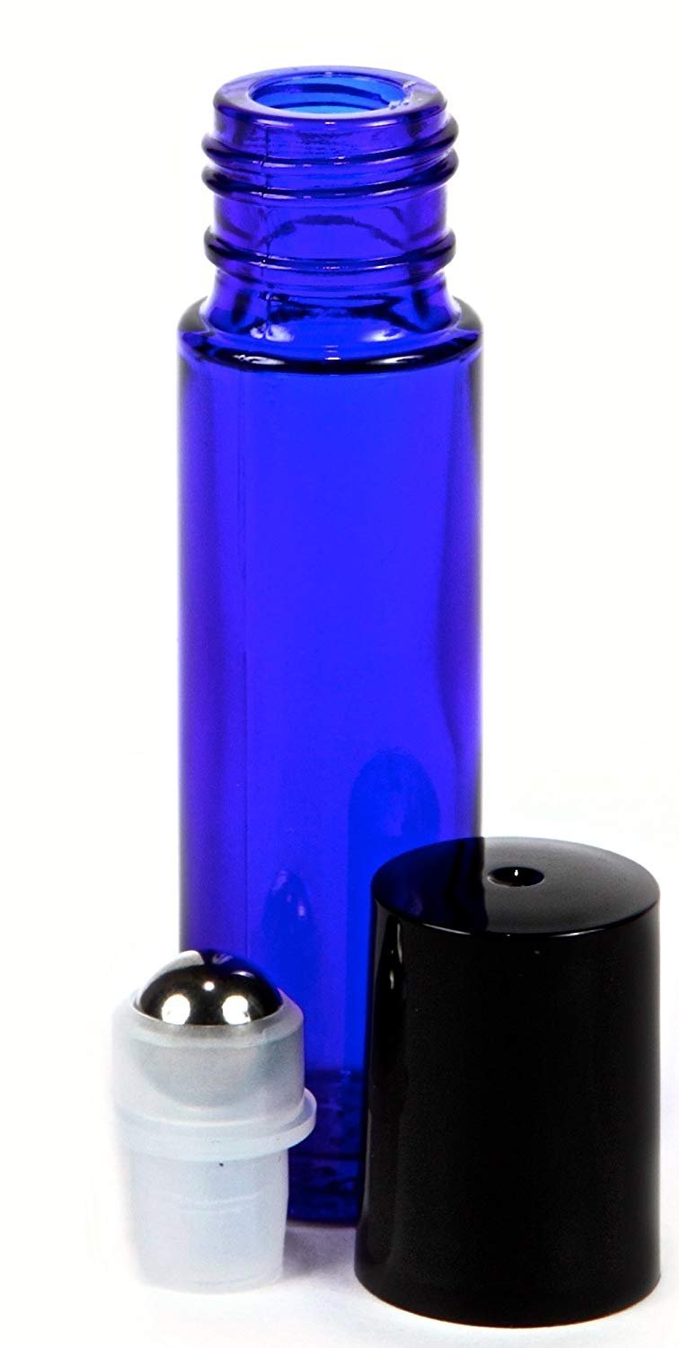 Onwon 6 Pcs Glass Stainless Steel Roller Bottles Cobalt Blue Dropper Included Re-usable 10ml Roll-ons Perfect For Essential Oils, Perfume Oils, Or Other Liquids