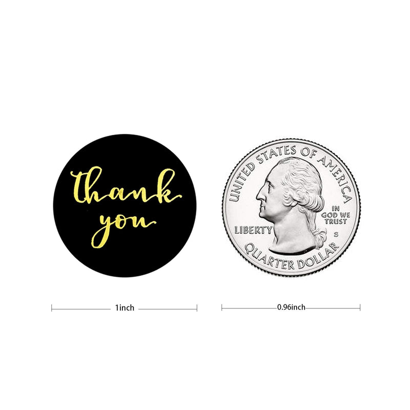 1" Thank You Stickers, Gold Foil Fonts Black Thank You Stickers Roll for Business, Bubble Mailers, Packaging Bags, Boxes, Envelopes, Gifts for Sealing and Decoration, 500 Labels Per Roll