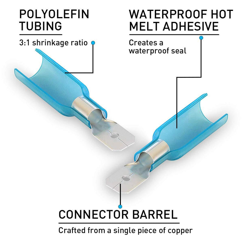 200PCS Heat Shrink Male Spade Connectors - Sopoby Electrical Spade Terminals - Heat Shrink Wire Connectors Crimp Connectors - 16-14 AWG 200 Male Spade