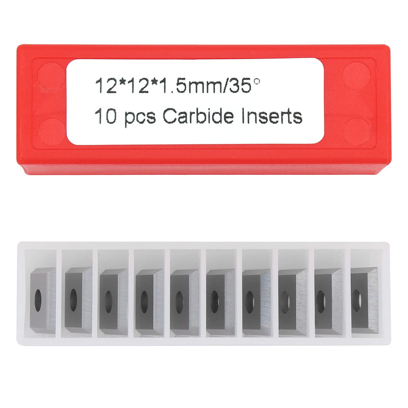 BINSTAK 12mm Square Corners Carbide Inserts 4 Edges (12mm lengthX12mm widthX1.5mm thick-35 Degree Cutting Angle), Pack of 10, Straight-Hole