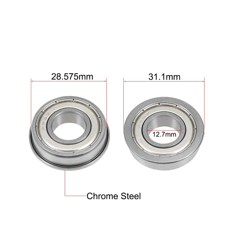 uxcell FR8ZZ Flange Ball Bearing 1/2"x1-1/8"x5/16" Double Shielded Chrome Steel Bearings 2-Pack 1/2"x1-1/8"x5/16"