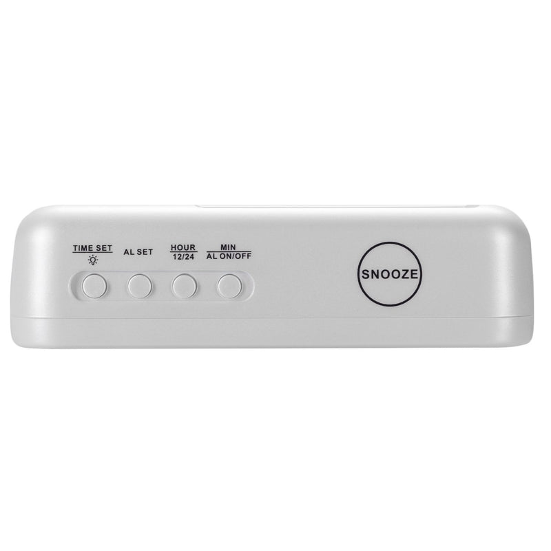 KWANWA Small Digital Alarm Clock for Travel with LED Temperature or Time Display Stays On,Battery Powered Only White