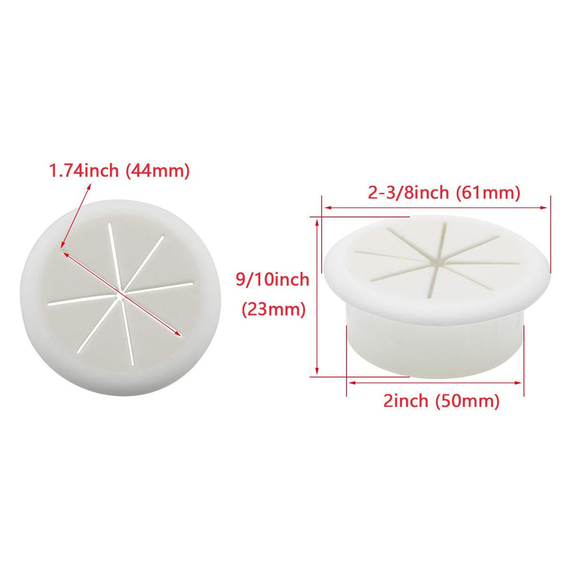HJ Garden 2PCS 2Inch (50mm) Desk Cord Grommets Wire Cable Hole Cover for Office PC Desk Cable Cord Cover White