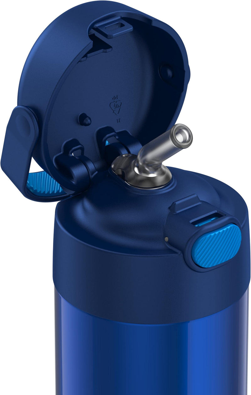 THERMOS FUNTAINER 12 Ounce Stainless Steel Vacuum Insulated Kids Straw Bottle, Blue