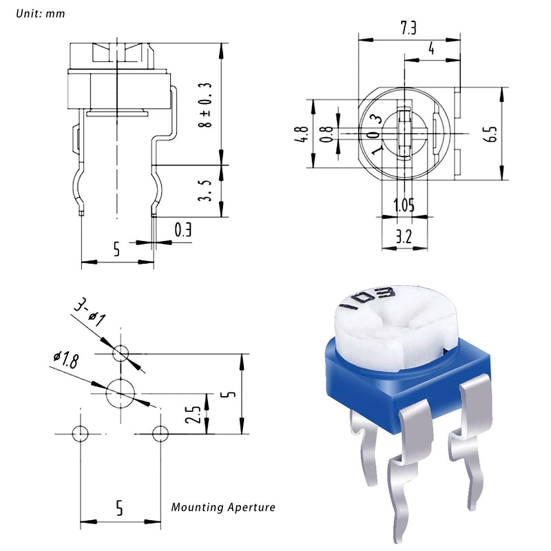 Taiss/15 Value Adjustable Variable Resistor 100 Ohm-2M Ohm 6mm Potentiometer Kit Assortment Box Kit for Computer Industry DWJ-120P