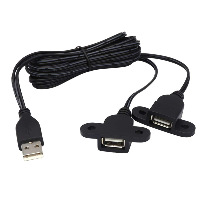 USB 2.0 Male to Dual Female Charging Extension Cable, Furniture nightstand USB Port, Panel Mount Cable with Screw Hole Used for:Mobile Phones,Table Lamps,Portable Power and More 5 ft (1pc) 1 pc