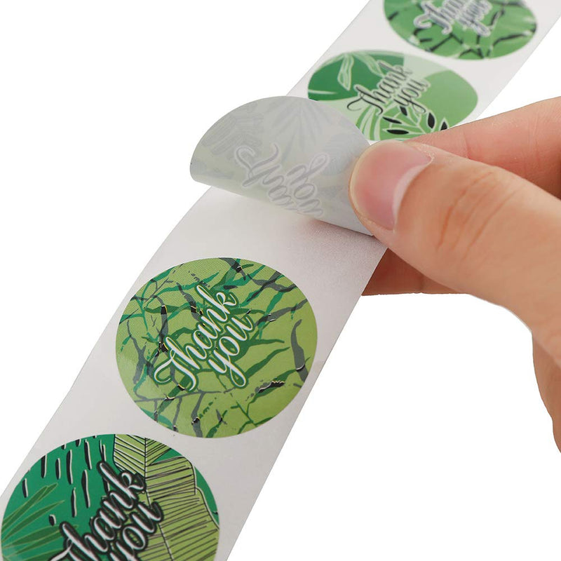 1.5 inch paerma 6 Designs Green Leaf Thank You Stickers -Labels Per Roll Adhesive Round Sticker-Packaging for Gift Box/Envelope/Glass Bottle/Handmade Cookies Palm Leaf