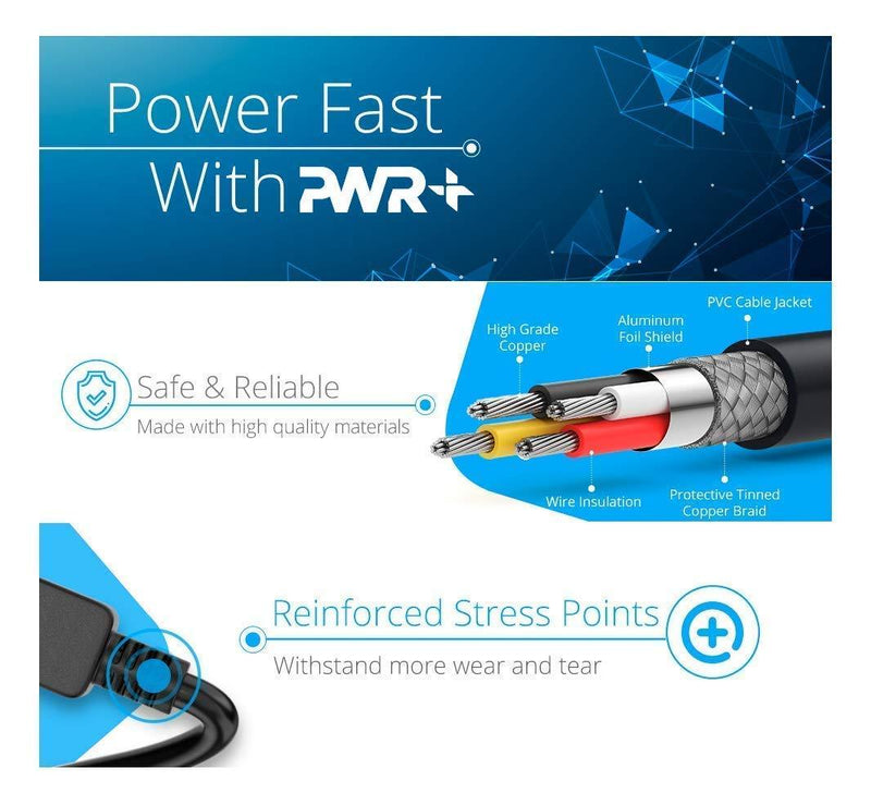 Pwr+ Polarized Long 6 Ft 2 Prong Slot Ac Power Cord - Arris Router Modem Vizio Sharp Sanyo Emerson TV Sony Playstation 1 2 PS1 PS2 Bose Companion 3 5 Speaker Audio Solo 15 II TV Sound Bar