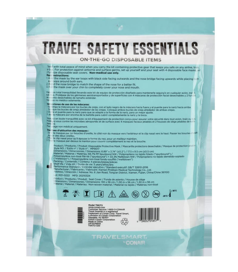 TRAVEL SMART Travel Safety Kit with Seat Covers and Face Masks