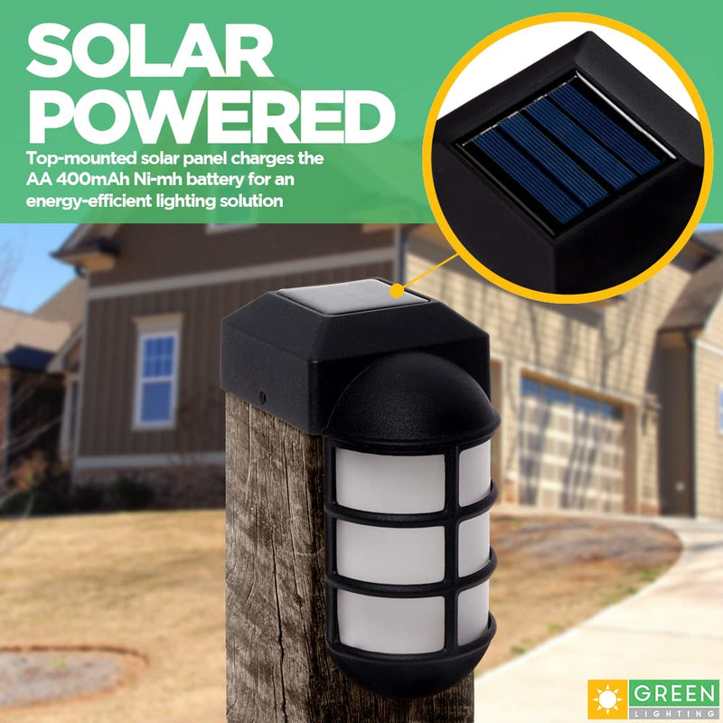 GreenLighting 2 Pack Marina Solar Post Cap Lights - Metal Side Mount Dock Light for 4x4 Wood Posts (Black) Black