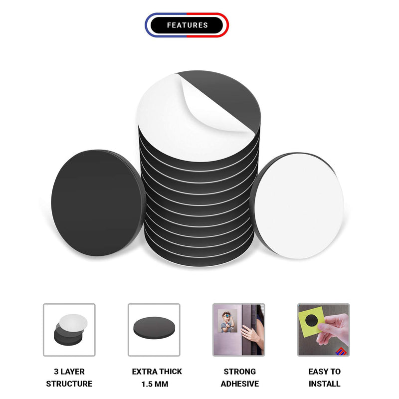 Flexible Magnets 1" Round Disc with Adhesive Backing - 50 Pcs