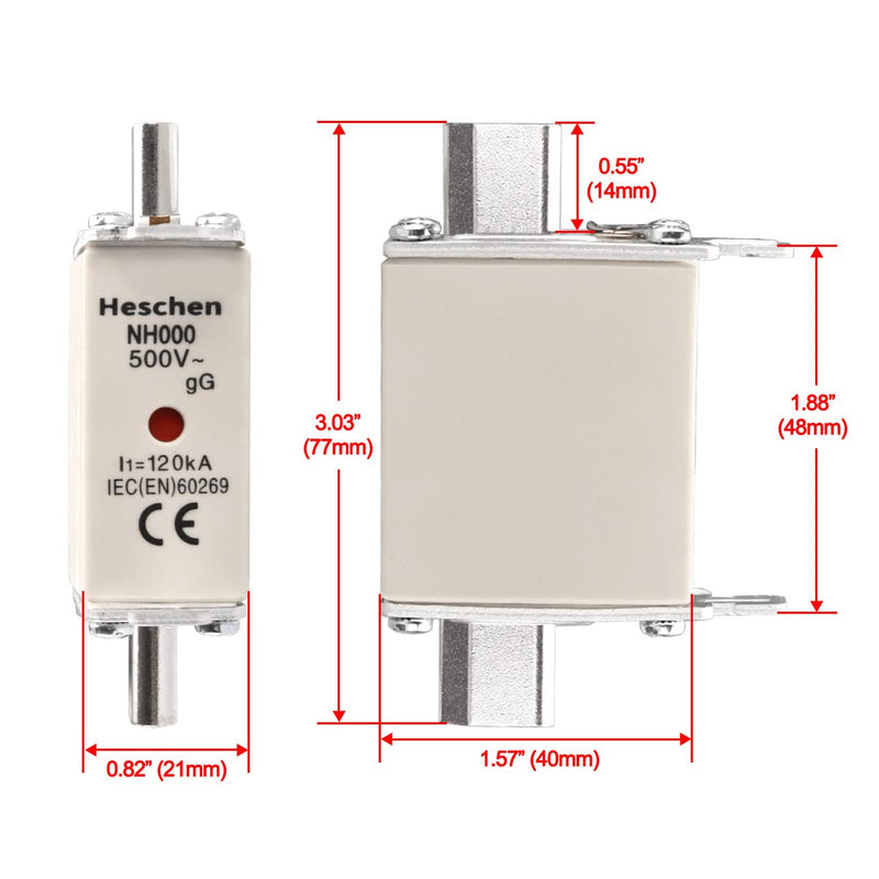 Heschen NH fuse insert NH000 100A gG front display combination detector, 3 pieces