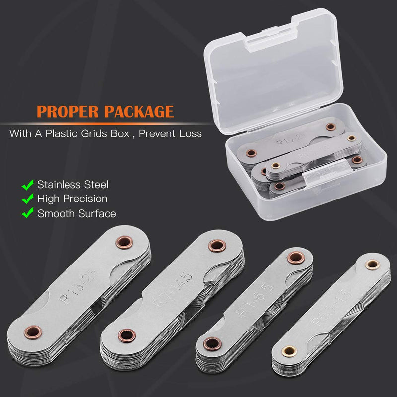 Rustark 4 Pcs Metric Radius Gauge Stainless Metal External and Internal Arc Fillet Concave Convex Measuring Tool Set Including R0.3-1.5/ R1-6.5/ R7-14.5/ R15-25