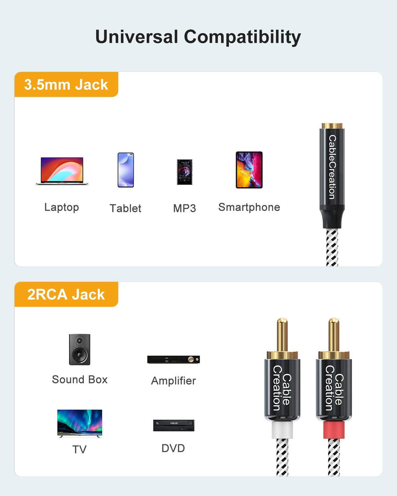 3.5mm to RCA Cable,CableCreation 20CM 3.5mm Female to 2RCA Male Stereo Audio Cable Gold Plated for TV,Smartphones, MP3, Tablets, Speakers,Home Theater,0.75FT 0.75Ft