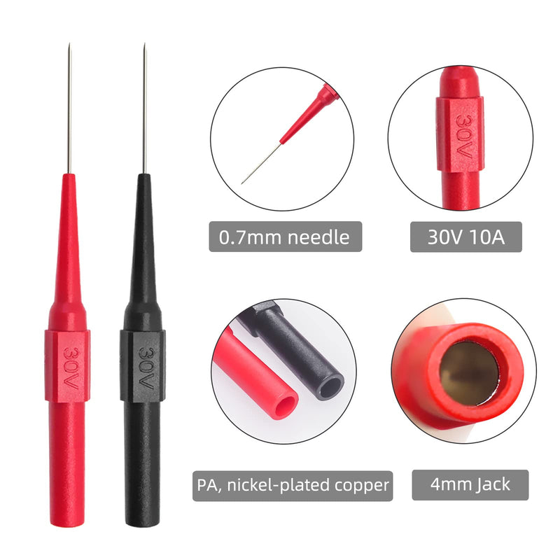 Peakelect 10PCS Insulated Wire Piercing Probe Automotive Back Probe Non-Destructive Multimeter Puncture Test Probe 0.7mm Needle Pin with 4mm Banana Socket, Red Black