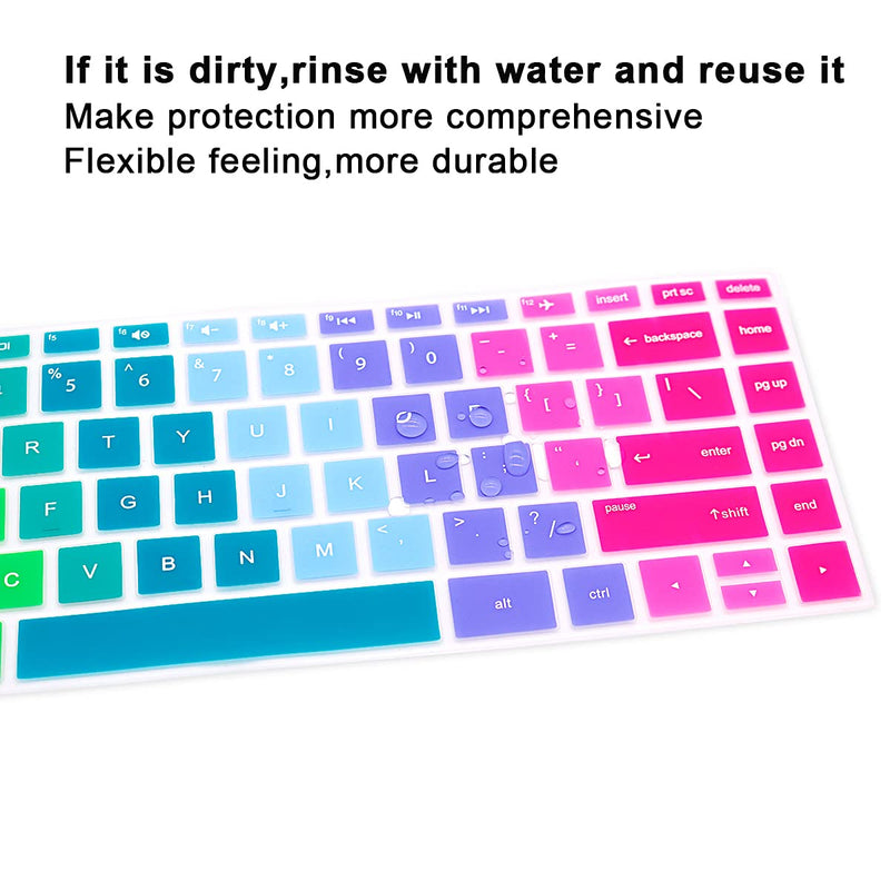 MMDW English Silicone Keyboard Cover for HP 2020 2019 2018 for HP 14" Laptop/for HP Pavilion X360 14M-BA 14M-CD 14M-DH 14-BF 14-cm 14-CF 14-DF 14-DK 14-DS 14-DQ Series,Rainbow Rainbow