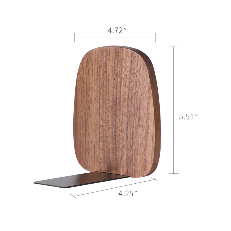 Muso Wood Book Ends for Shelves,Non-Skid Bookends for Heavy Books, Wooden Book Stopper for Home,Office,School,Library, 5.51 x 4.72 x 4.25 in, Walnut(2 Pairs/4 Pieces) Oval Walnut 2 Pairs