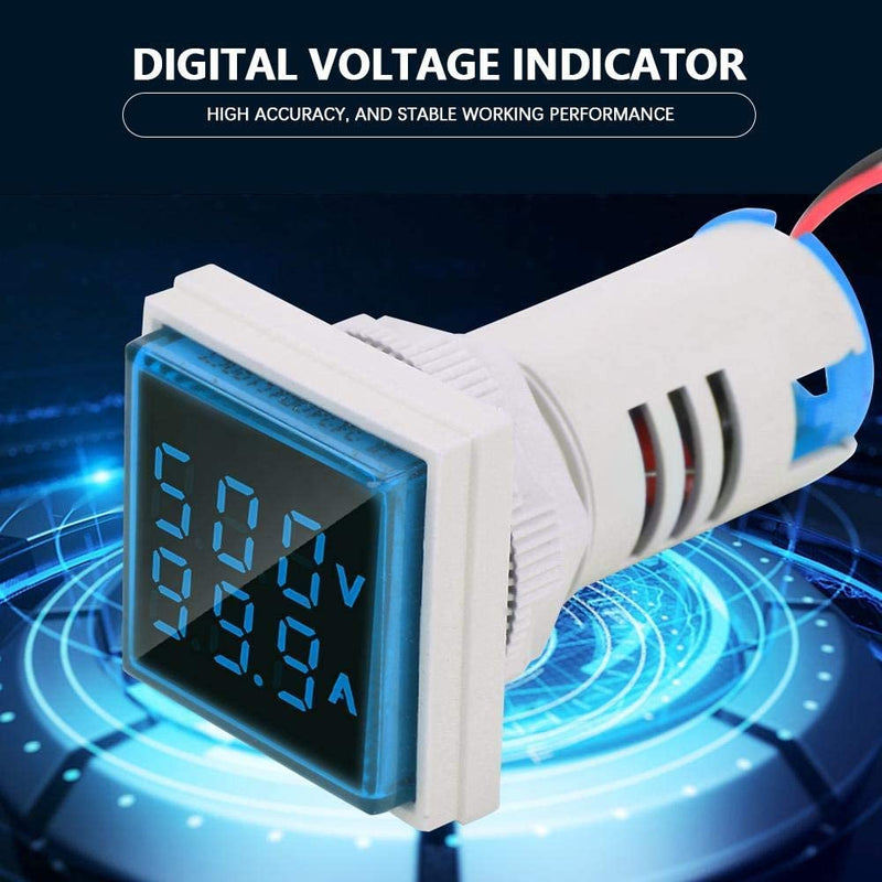 Hyuduo LED Display Voltmeter, Voltage Tester Current Detector Square 22mm Dual Display Panel Voltmeter Ammeter AC 0-100A 60-500V Meter Indicator (Blue) Blue