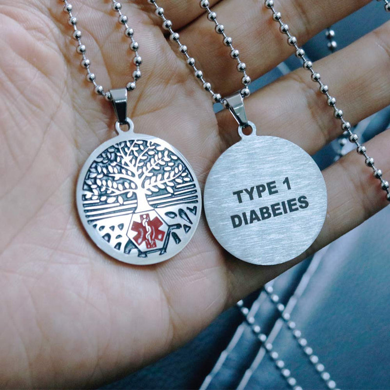 RENYILIN Stainless steel tree of life medical alert ID emergency first aid necklace ASTHMA