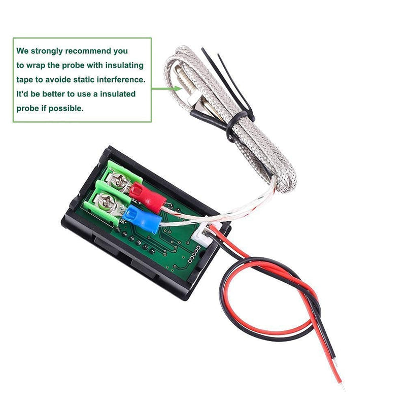 PEMENOL 2 Pcs 12V Red Fahrenheit Digital Temperature Meter, -76F~999F LED Display with Industrial Grade 0.5m K-Type Thermocouple Temperature Sensor M6 1Pc