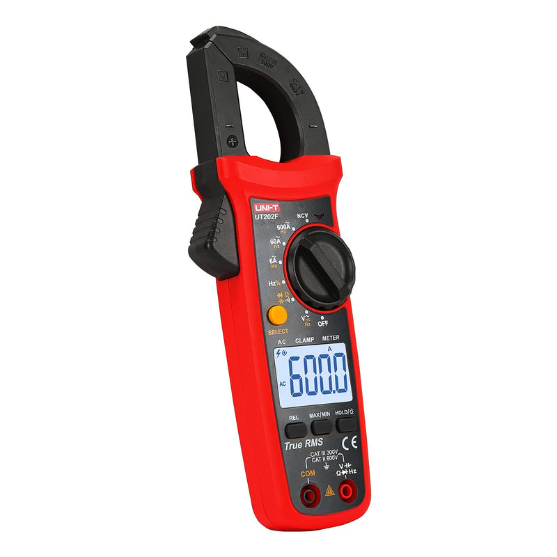 UNI-T UT202F Digital Clamp Meter AC Current TRMS Volt Ohm Amp Meter HVAC Clamp On Multimeter Auto Ranging 6000Counts AC Current Frequency NCV DC AC Voltage Frequency Resistance Continuity Diode Tester
