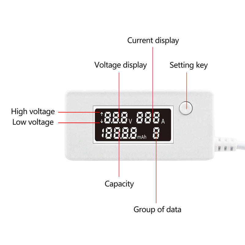 YACSEJAO USB Volatage/Amps Power Meter Tester Multimeter Digital Multimeter USB 2.0 Multifunctional Electrical Tester Capacity with Dual USB Ports LED Display