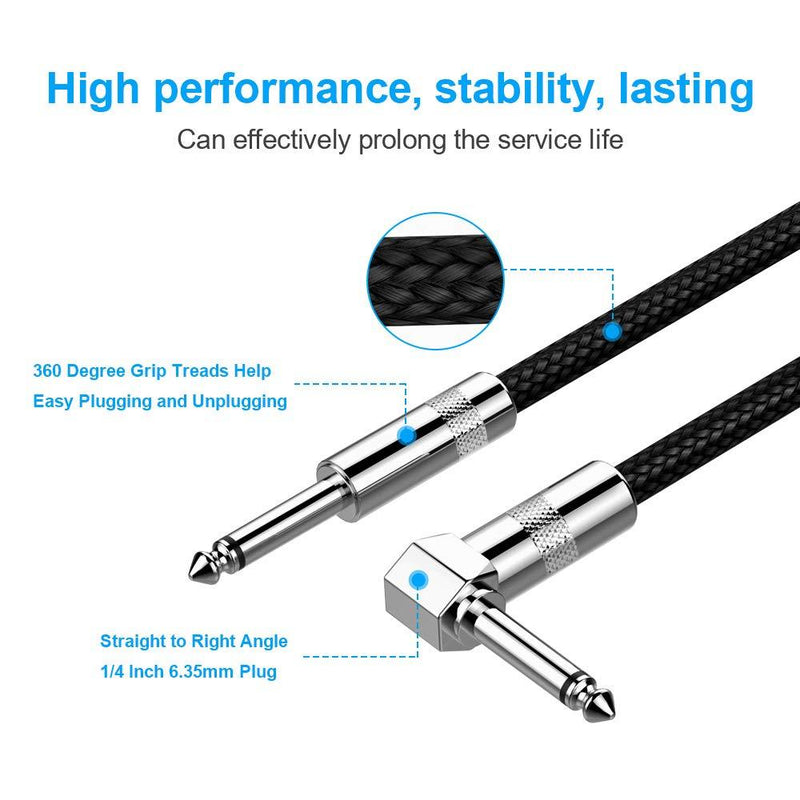 Guitar Cable 10ft New bee Electric Instrument Cable Bass AMP Cord for Electric Guitar, Bass Guitar, Electric Mandolin, Pro Audio (Right Angle to Straight, Black) Right