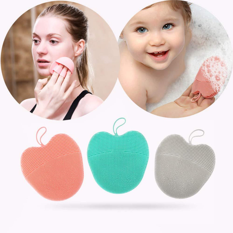 INNERNEED Soft Handheld Silicone Facial Cleansing Brush, Mild Anti-Slip Face Exfoliating and Massage Scrubber Pad, Gentle Exfoliating, Removing Blackhead, Massaging (Pack of 3) 3 mix color