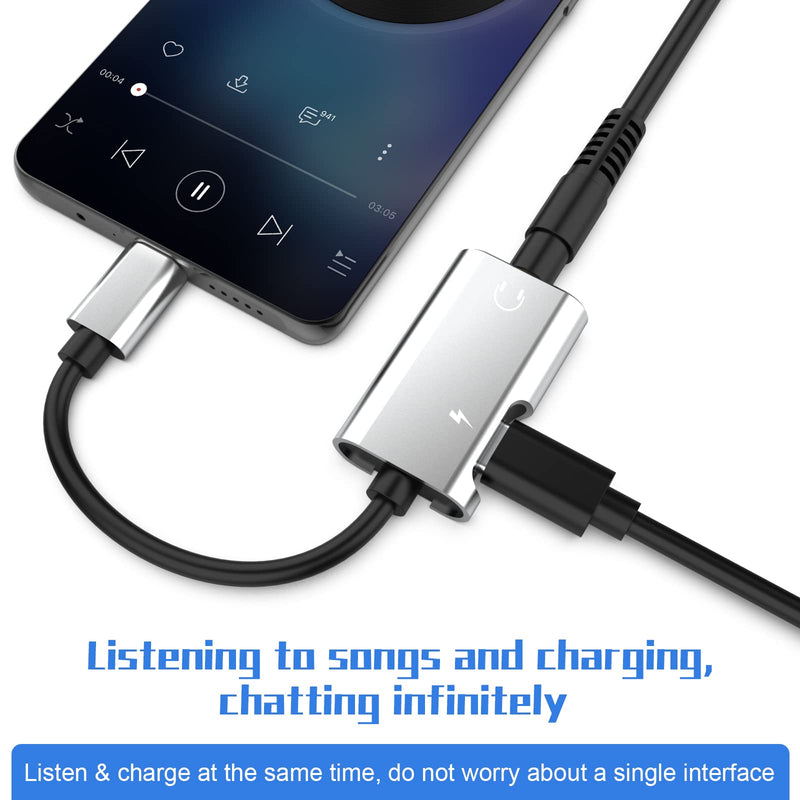 Asobilor USB C to 3.5mm Headphone and Charger Adapter, 2-in-1 USB C to Aux Audio Jack Hi-Res DAC and Fast Charge Dongle Cable Compatible with Galaxy/Pixel/Note Series