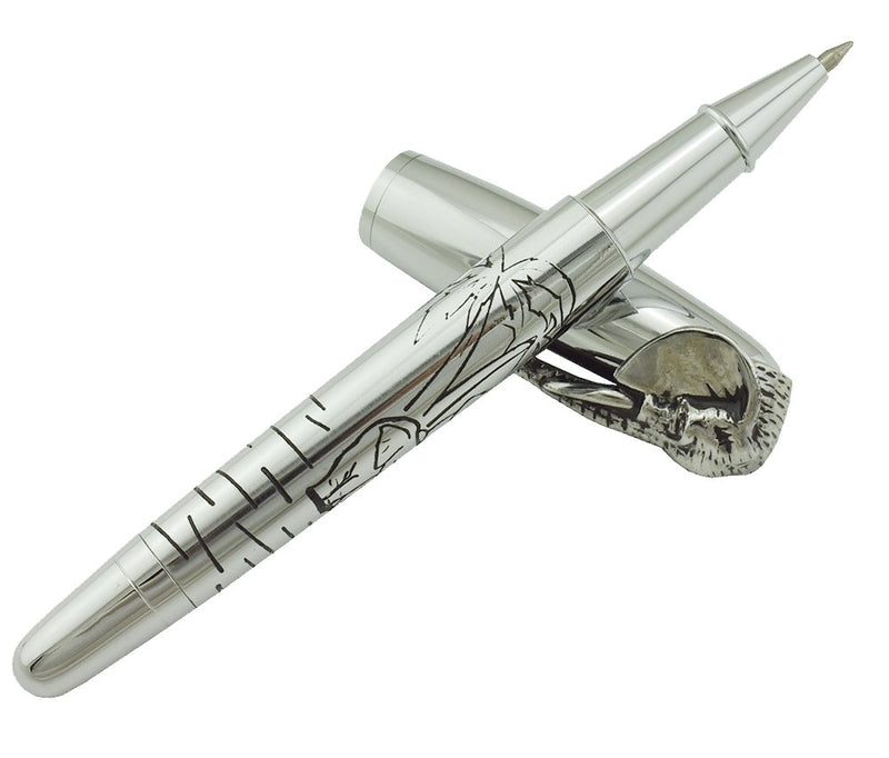 Fuliwen Rollerball Pen, Silver Stainless Steel Body Elephant Pattern Gift Pen