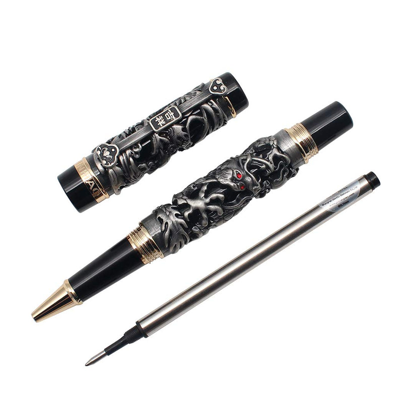 Zoohot 3D Jinhao Dragon Rollerball Pen Phoenix pattern Business Pens Ancient silver and black